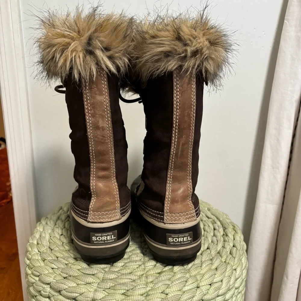 Sorel Joan Of Arctic Waterproof Fur Trim Brown Suede Lace Up Tall Winter Boots